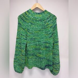 GAP Green Multicolor Women's Crew Mock Turtleneck Chunky Knit Sweater